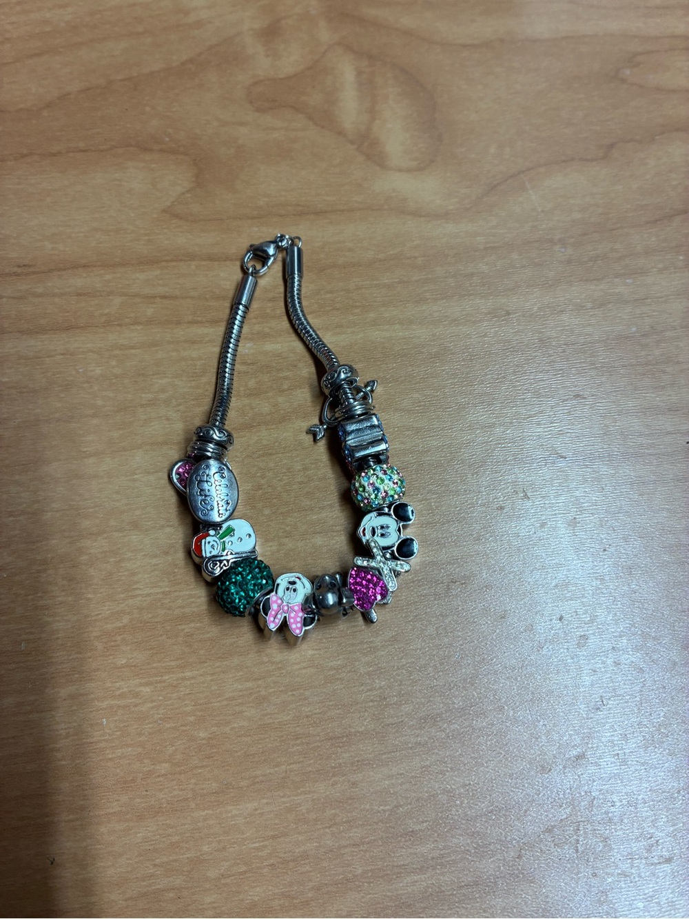 Silver-Tone Charm Bracelet with Pink and Green Accents